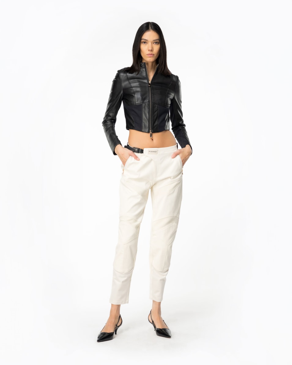 Pinko Kurze Bikerjacke aus Leder und Textil Jubiläumsangebot