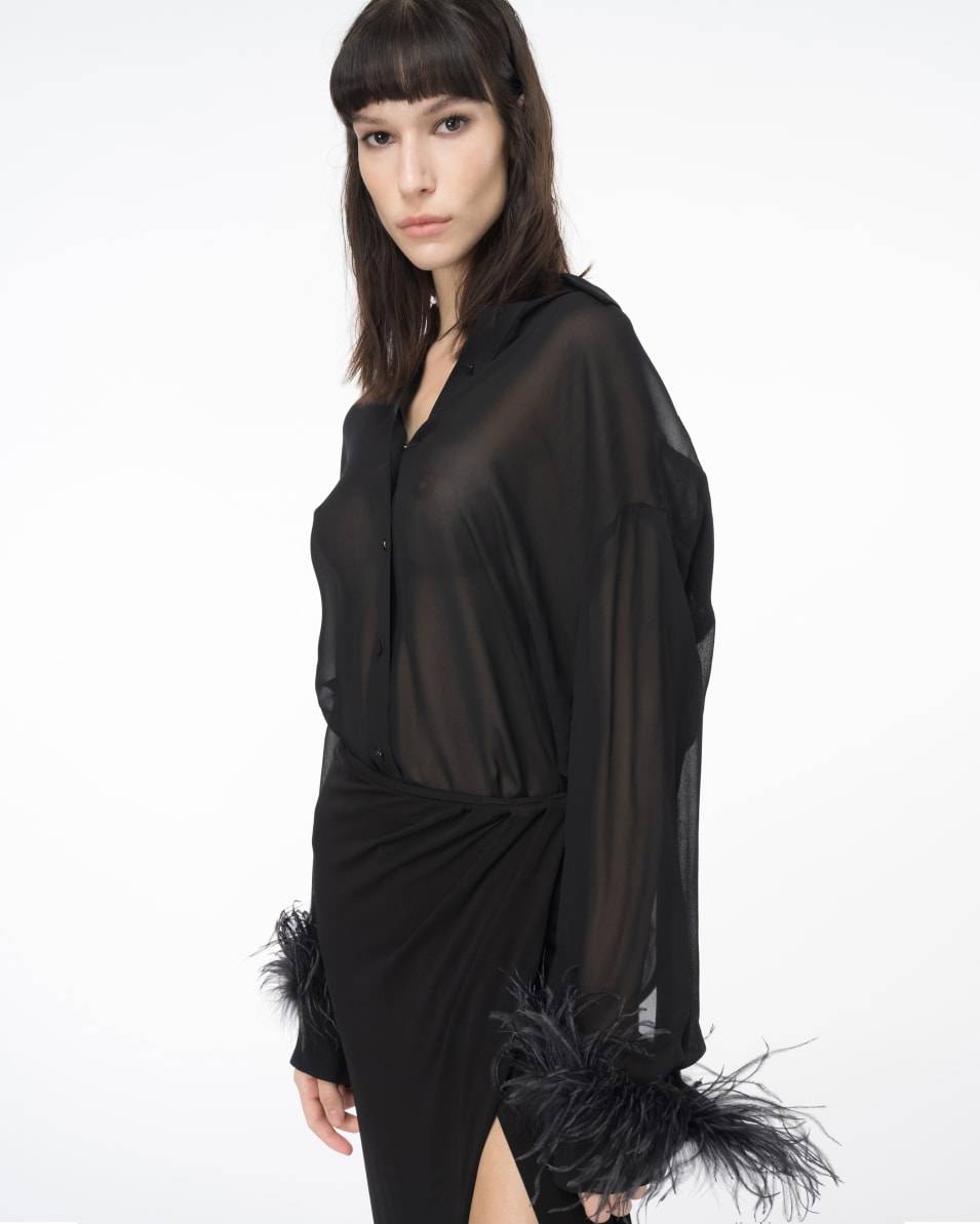 Pinko Lange Hemdbluse mit Federn Weihnachtsangebot