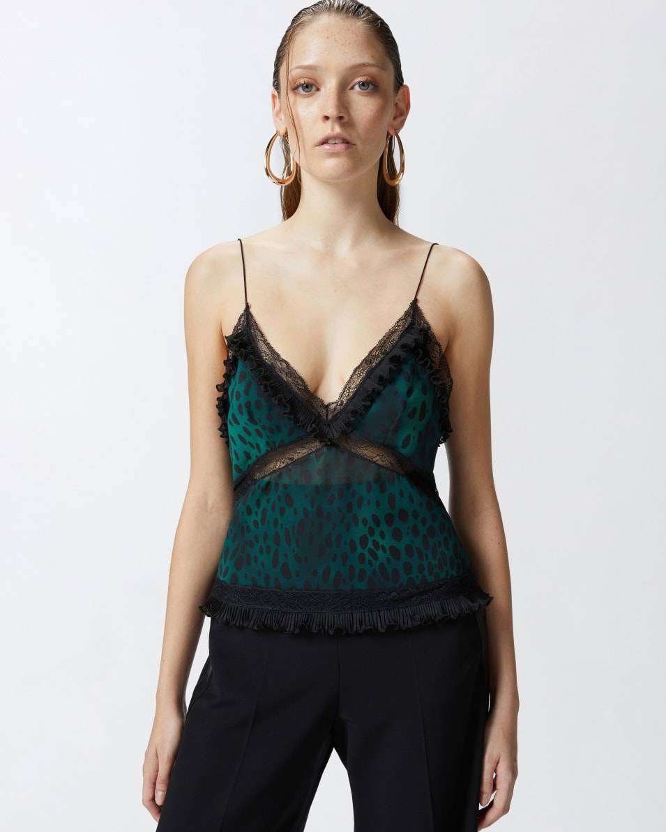 Pinko Leichtes Top mit Flecken-Print und Spitze im Angebot