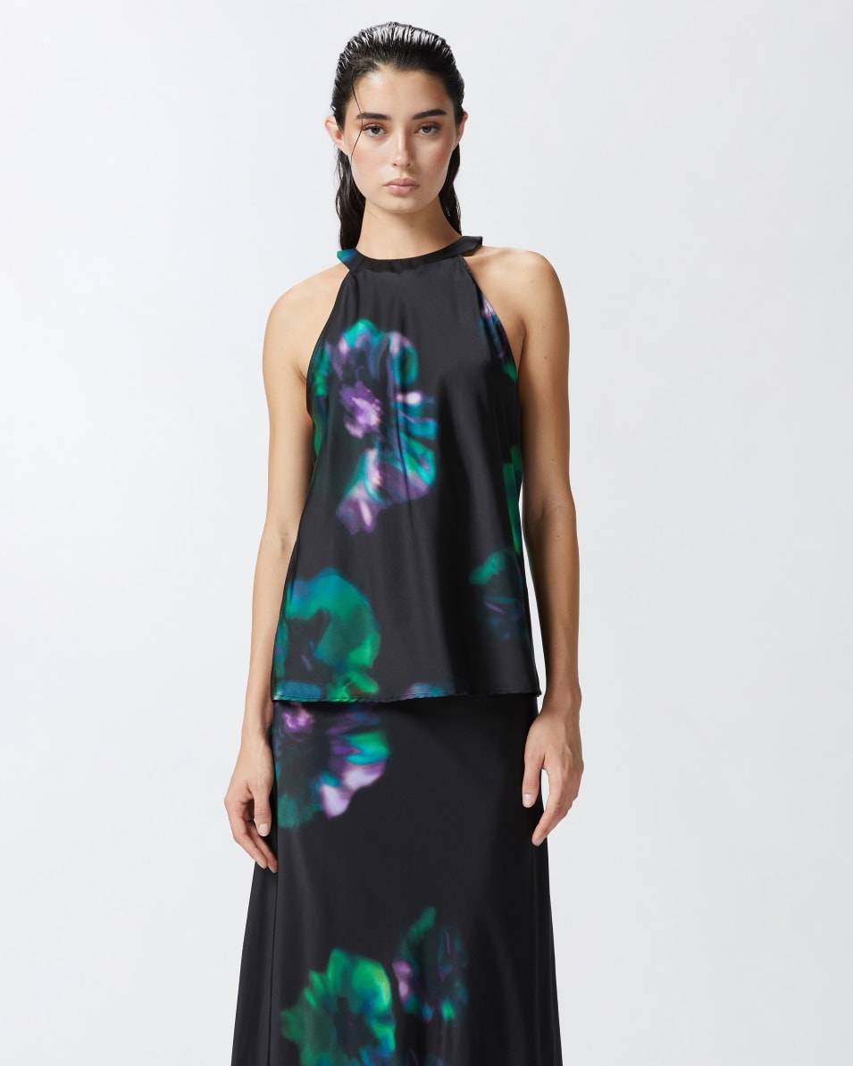 Pinko Ärmelloses Top aus Satin mit Blumenprint Kostenloser Versand