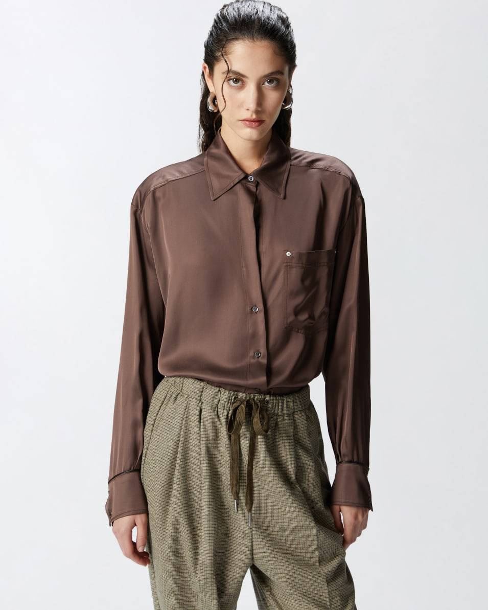 Pinko Glänzende Hemdbluse mit tiefem Ausschnitt Großer Ausverkauf