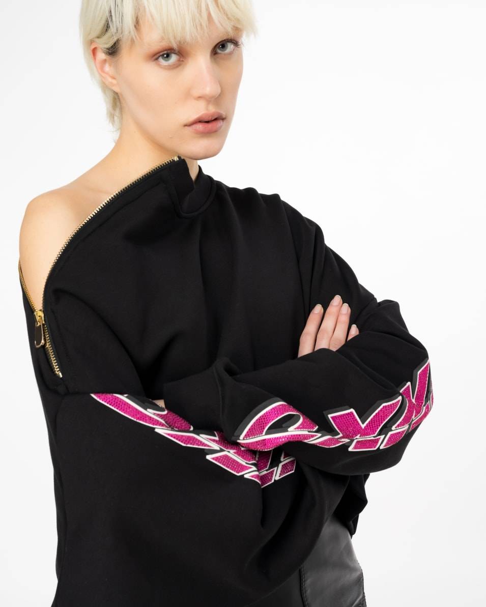 Pinko Crop-Sweatshirt mit strassbesetztem Print Exklusive Angebote