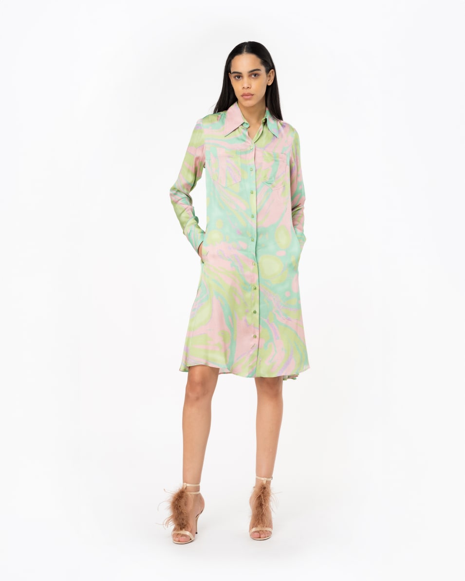 Pinko Hemdblusenkleid Satin Splash-Print Speichern exportieren