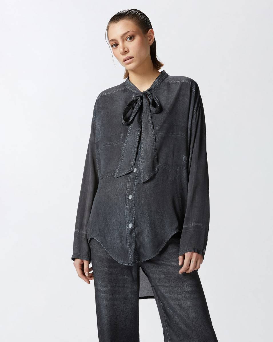 Pinko Leichte Bluse mit schwarzem Denim-Print Fabrik Onlineshop