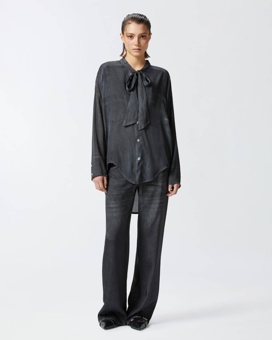 Pinko Leichte Bluse mit schwarzem Denim-Print Fabrik Onlineshop