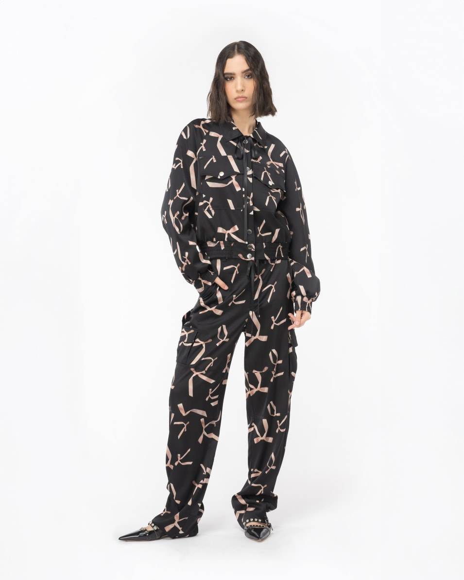Pinko Bomberjacke aus Satin Schleifchen-Print Reimagine PINKO by Patrick McDowell Verkauf