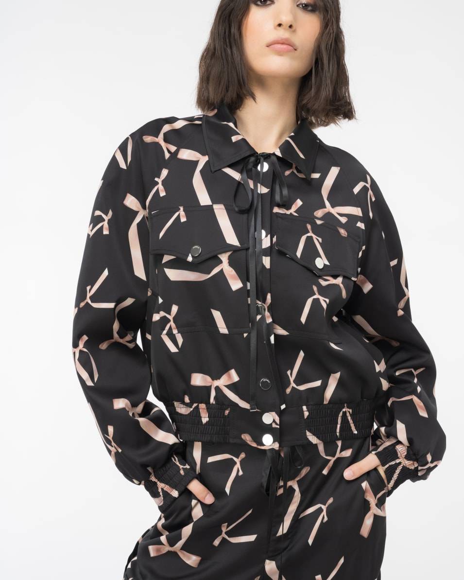 Pinko Bomberjacke aus Satin Schleifchen-Print Reimagine PINKO by Patrick McDowell Verkauf