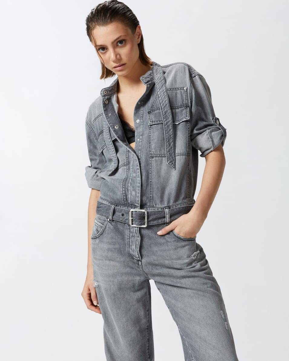 Pinko Hellgrauer Jeans-Jumpsuit Discount Store für neue Produkte