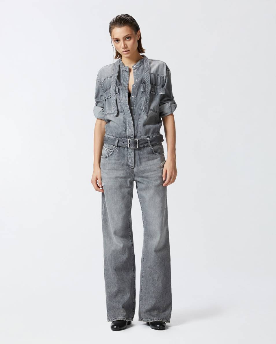 Pinko Hellgrauer Jeans-Jumpsuit Discount Store für neue Produkte