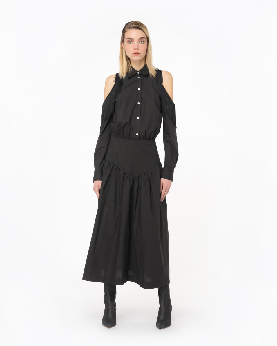 Pinko Schulterfreies Hemdblusenkleid mit Fransen Kostenloser Versand