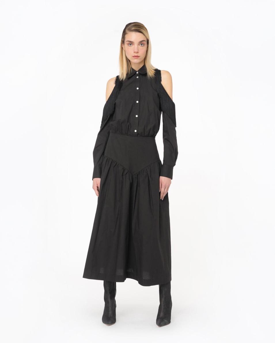 Pinko Schulterfreies Hemdblusenkleid mit Fransen Kostenloser Versand