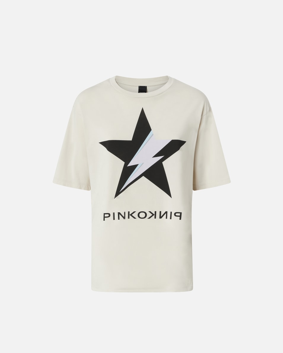 Pinko Baumwoll-T-Shirt mit Old-Effekt und Sternen-Print Flash Sale