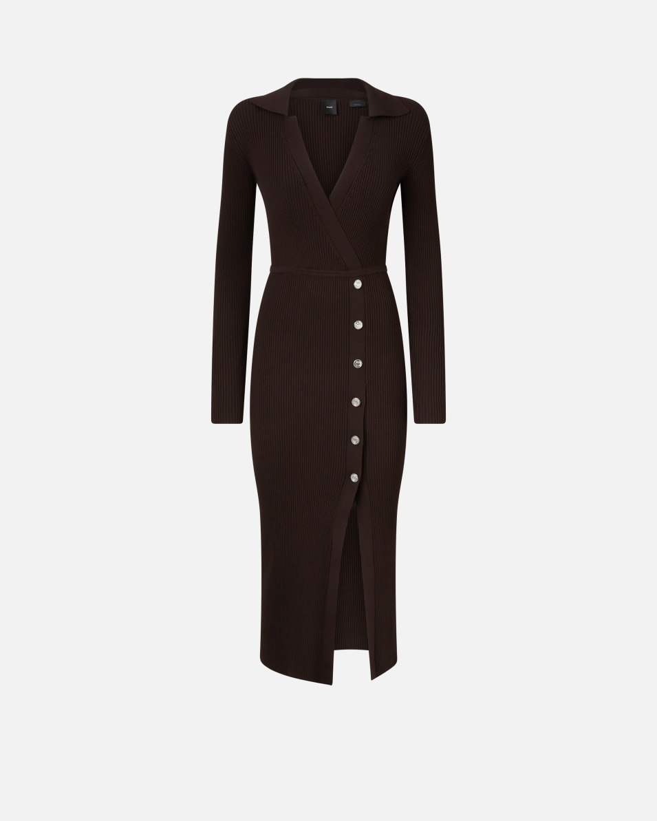 Pinko Langes Rippstrickkleid mit goldenen Knöpfen Black Friday