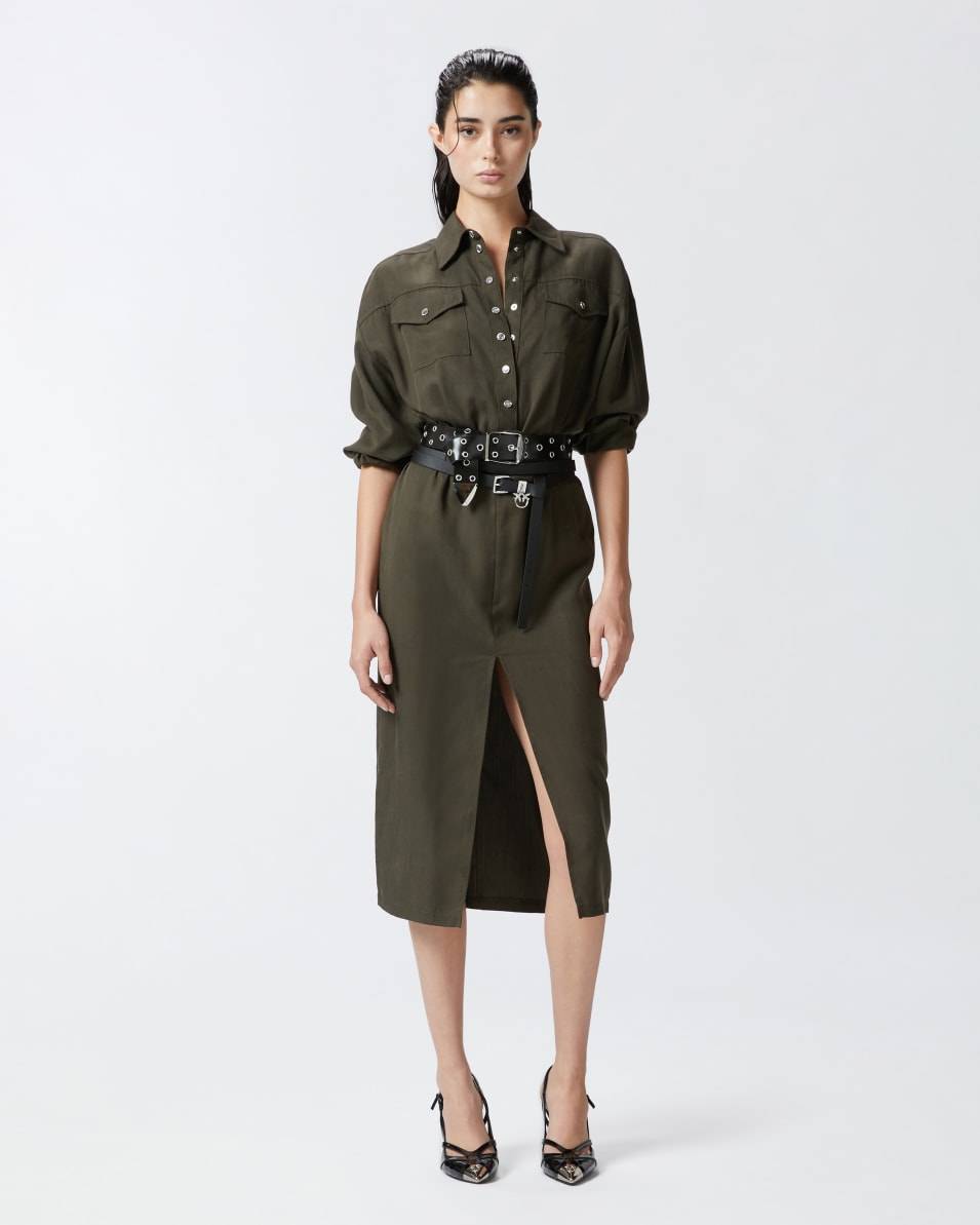 Pinko Hemdblusenkleid in Midilänge mit Gürtel und Taschen Osterangebot