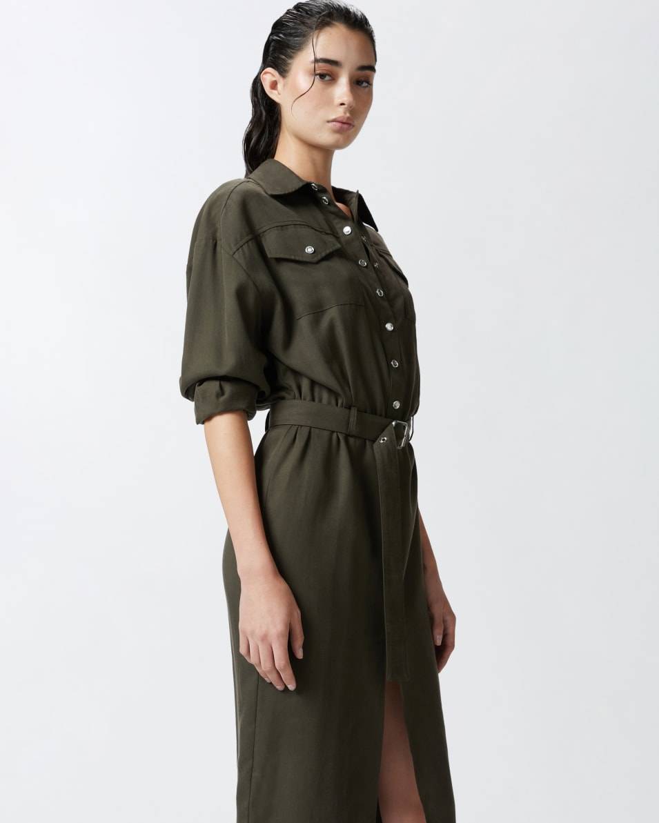 Pinko Hemdblusenkleid in Midilänge mit Gürtel und Taschen Osterangebot