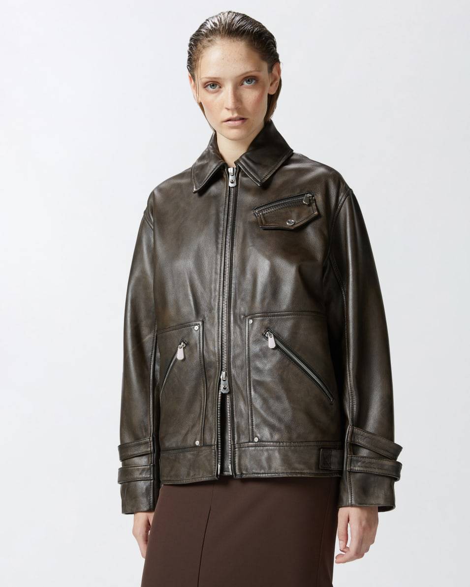 Pinko Blouson aus Leder in Used-Optik VIP-Rabatte
