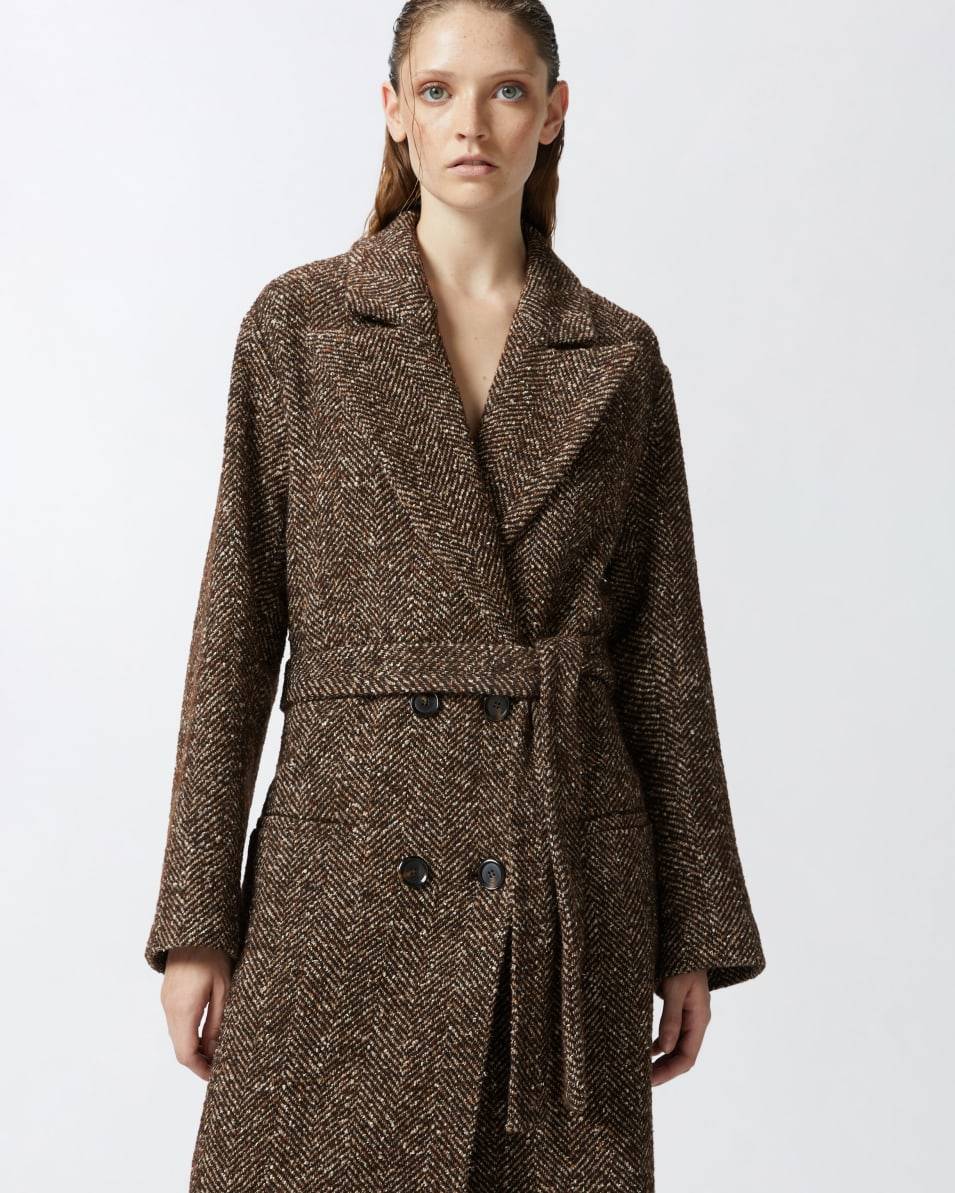 Pinko Langer Mantel mit Fischgrätmuster und Gürtel Wochenangebot