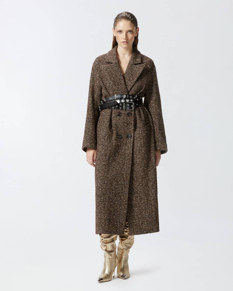 Pinko Langer Mantel mit Fischgrätmuster und Gürtel Wochenangebot
