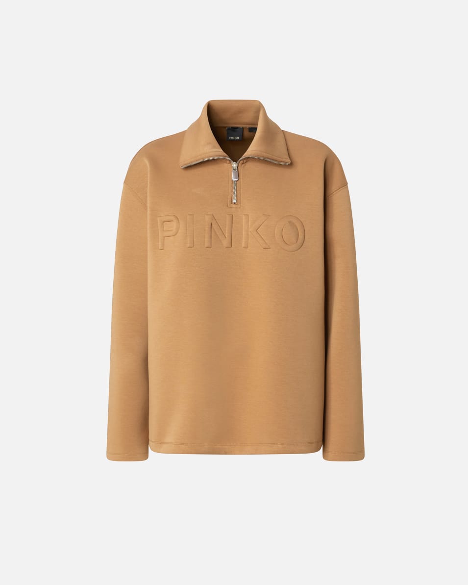 Pinko Sweatshirt mit hohem Kragen, Reißverschluss und Logostickerei Auslauf