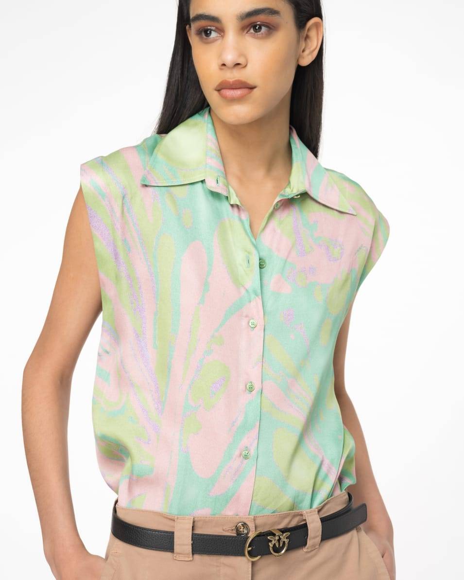 Pinko Bluse mit Flügelärmel aus Satin mit Splash-Print Exklusivangebot