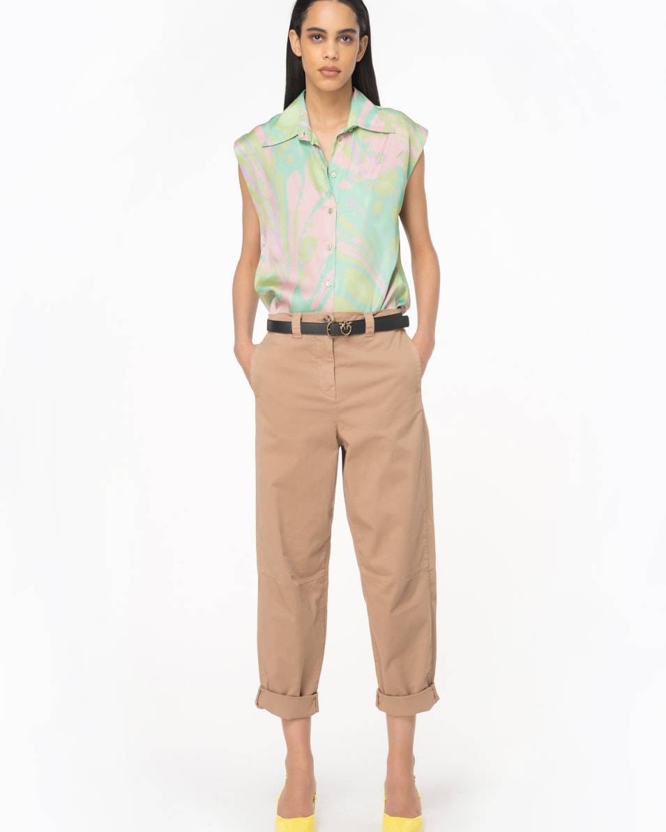 Pinko Bluse mit Flügelärmel aus Satin mit Splash-Print Exklusivangebot