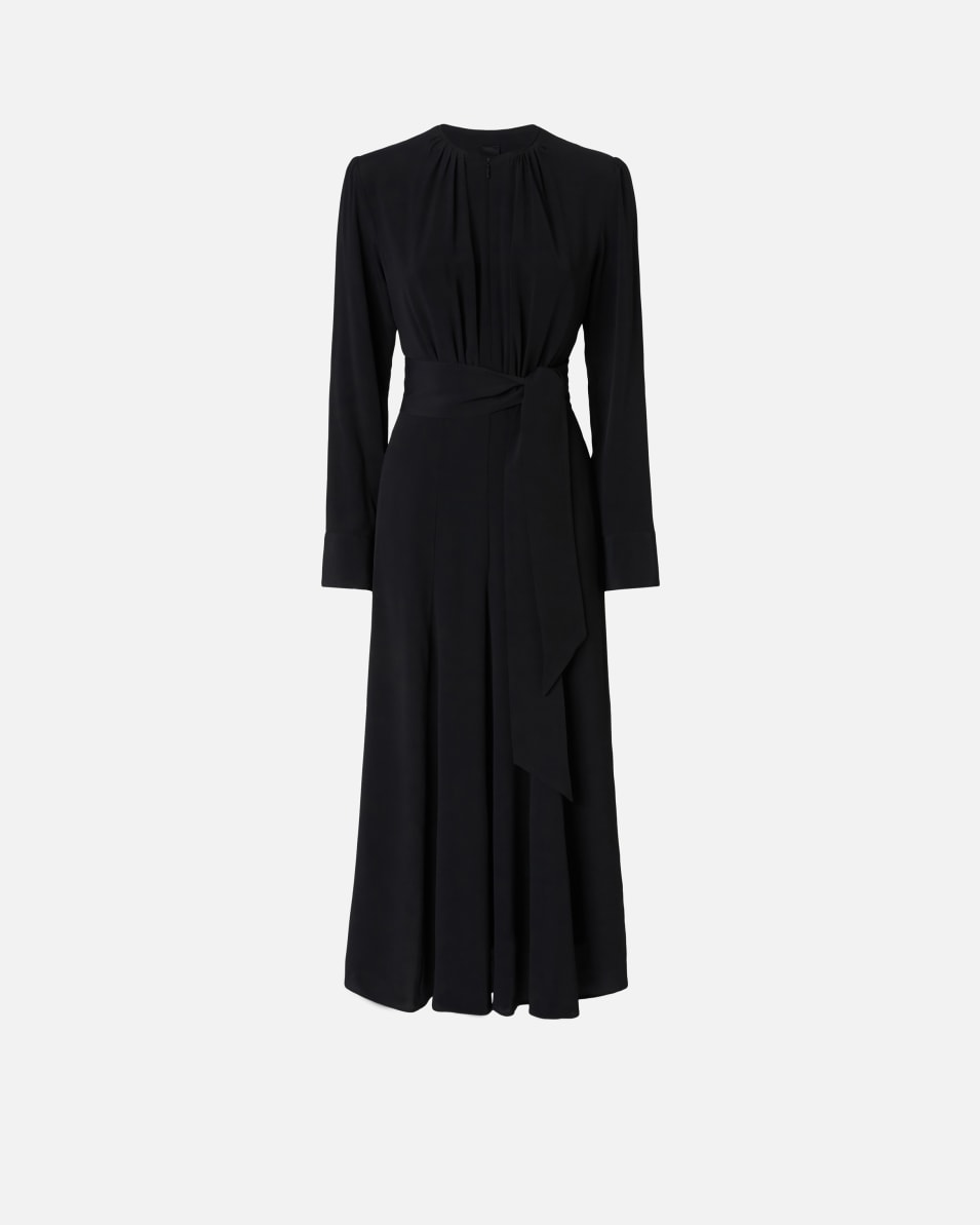 Pinko Langes Kleid aus Seidenmischgewebe mit Gürtel und langen Ärmeln Schlussverkauf