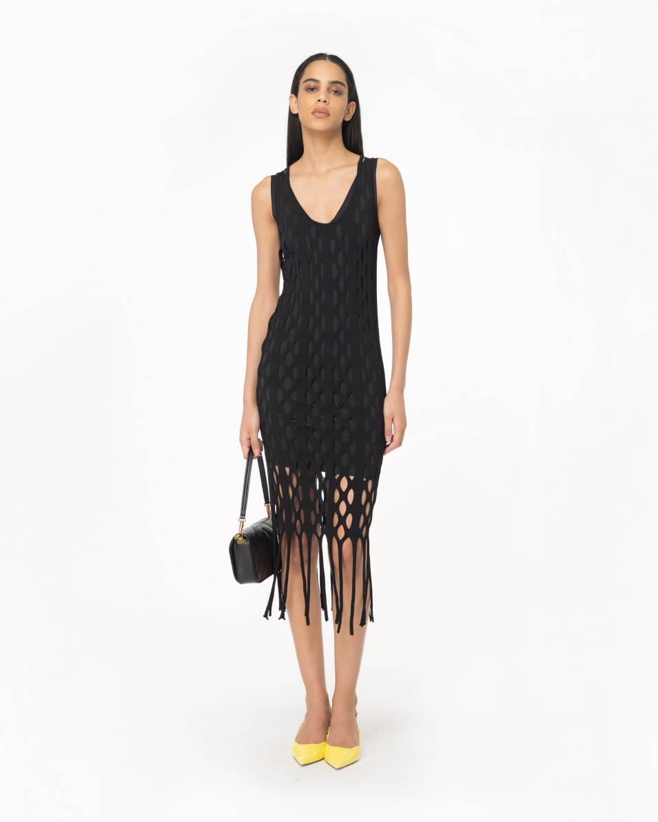 Pinko Kurzes Kleid in Netzoptik mit Fransen Online Shopping