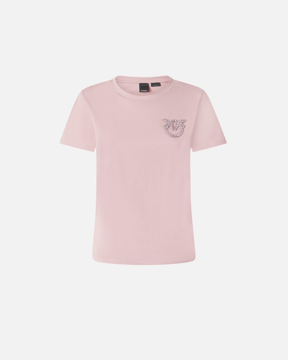 Pinko Kurzarm-T-Shirt mit Love Birds-Schmuckstickerei Kauf eins, bekomm eins gratis