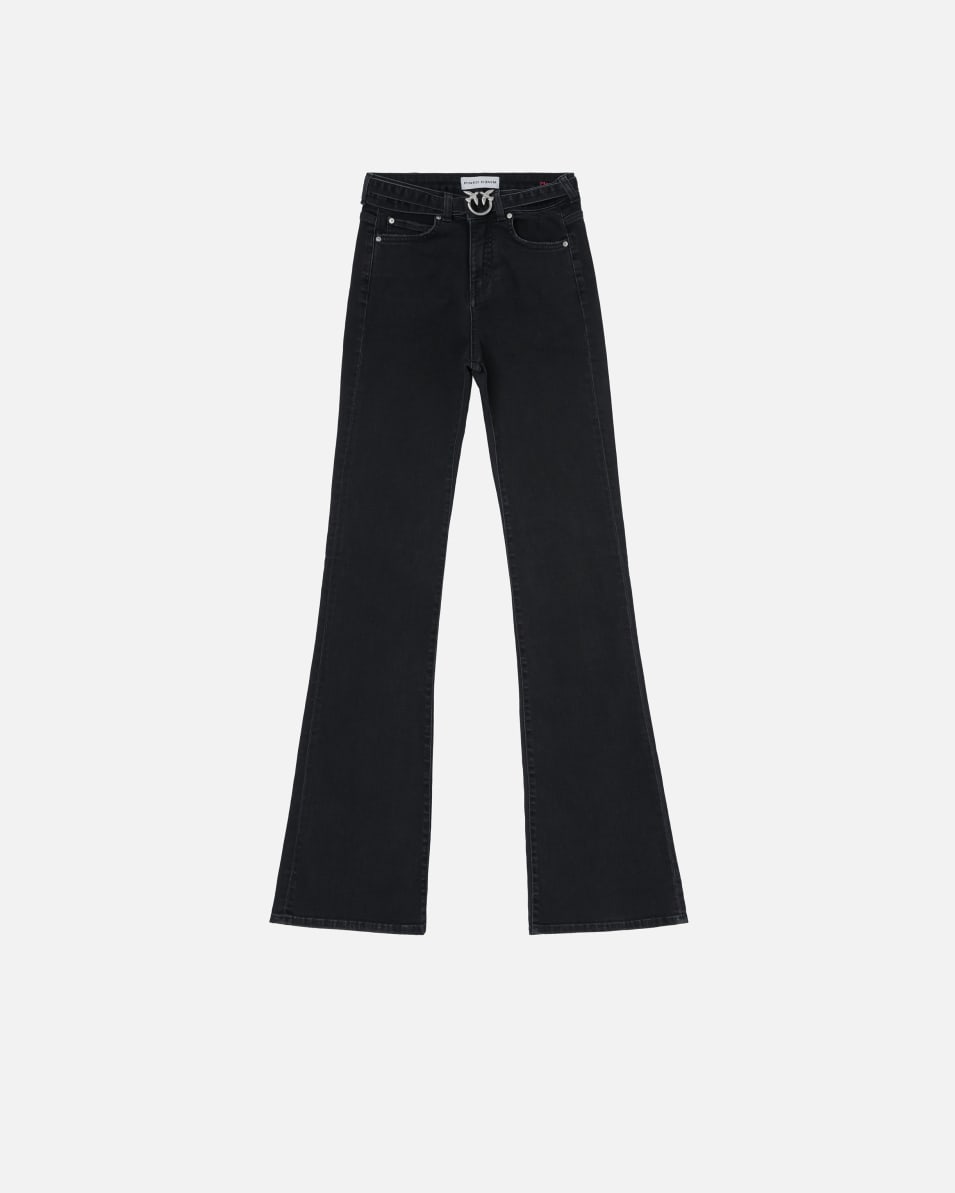 Pinko Jeans mit Schlag aus schwarzem Denim mit Gürtel Love Birds Neueste Stile