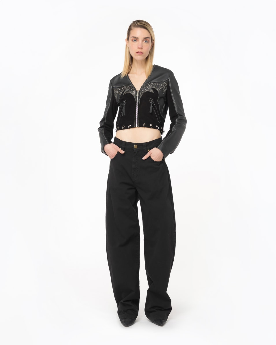 Pinko Bikerjacke aus Leder und Wildleder mit Piercings Weihnachtsangebot