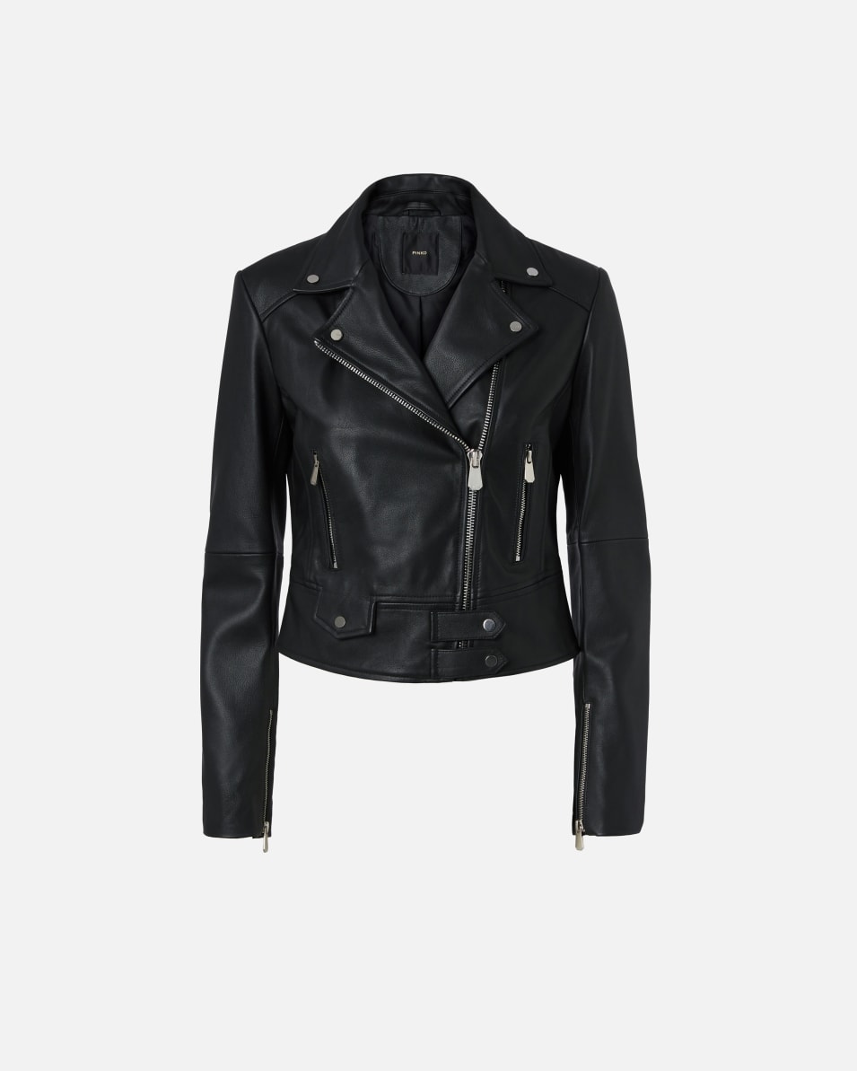 Pinko Kurze Bikerjacke aus Nappaleder mit Reißverschluss