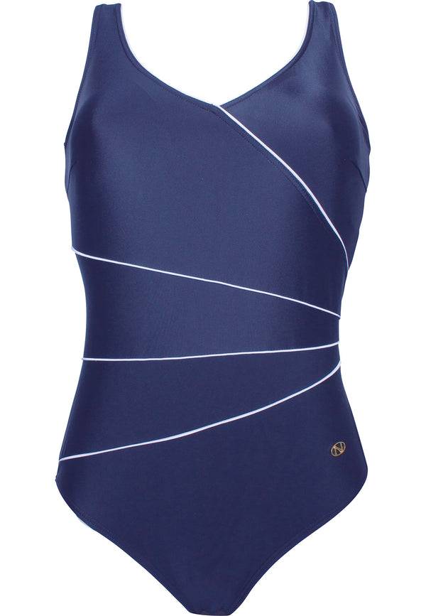 Naturana Klassischer Corsage-Badeanzug - Marine-Weiss Sonderangebote