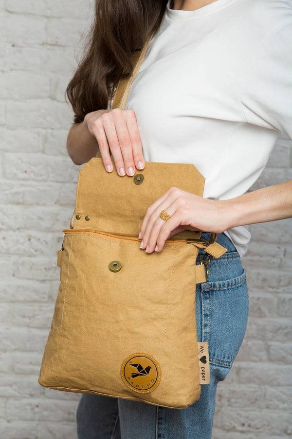 Papero NEU PAPERO Umhängetasche aus Kraftpapier PHEASENT reißfest, wasserfest, vegan, nachhaltig Flash Sale