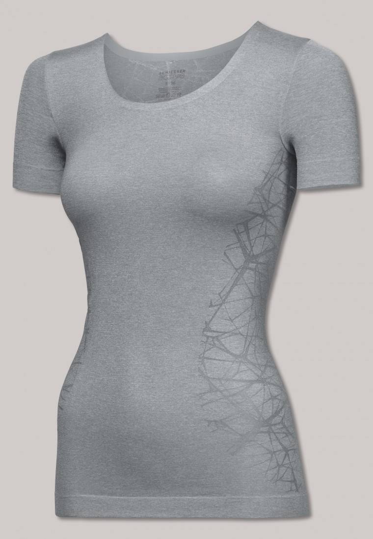 Schiesser Shirt kurzarm ultraleicht Seamless silbergrau - Active Mesh Light Fabrikpreis
