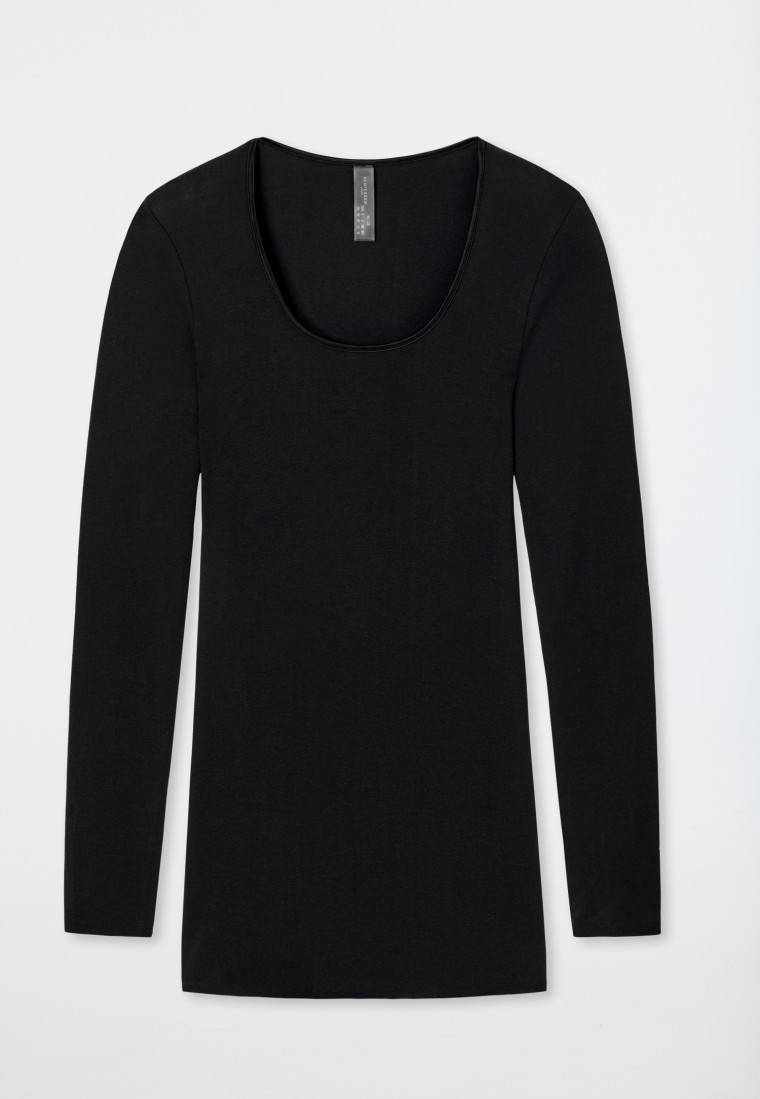 Schiesser Shirt langarm Feinripp rundhals Spenzer schwarz - Luxury Große Rabatte