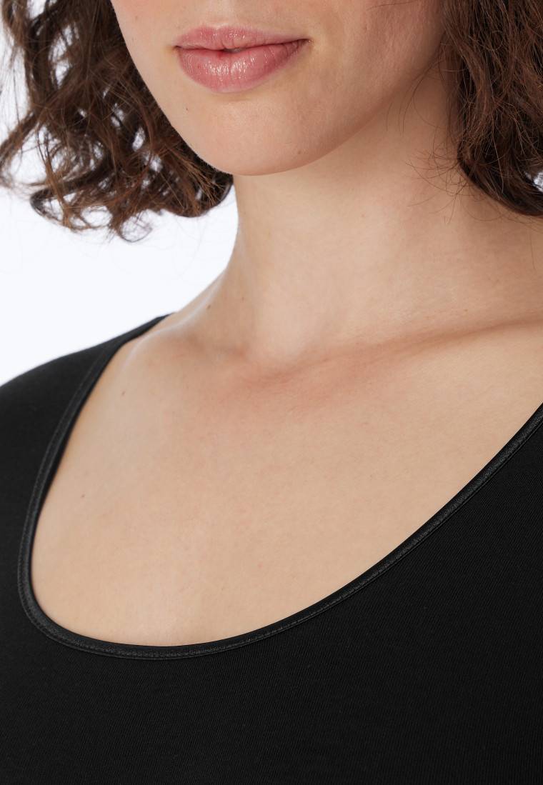 Schiesser Shirt langarm Feinripp rundhals Spenzer schwarz - Luxury Große Rabatte