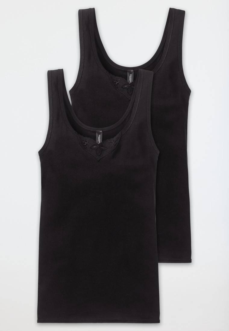 Schiesser Trägertops 2er-Pack mit Stickerei schwarz - Cotton Essentials Kostenloser Versand
