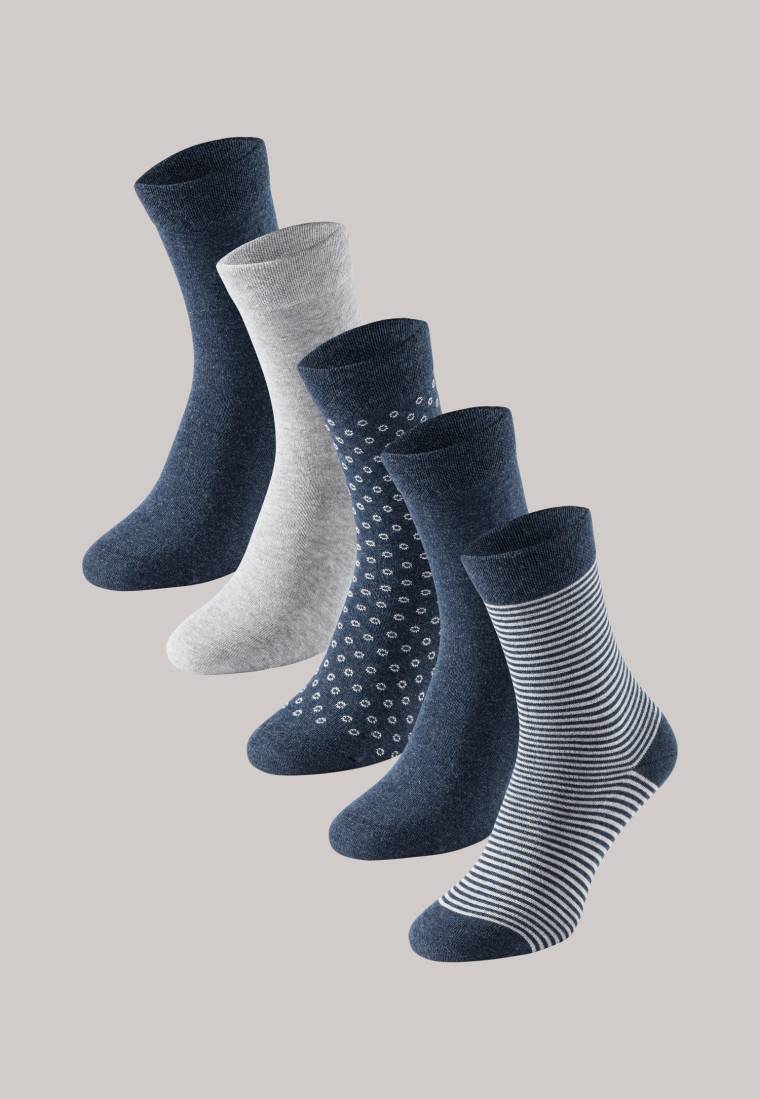 Schiesser Damensocken 5er-Pack stay fresh gemustert graumelange-blau - Bluebird Jubiläumsangebot