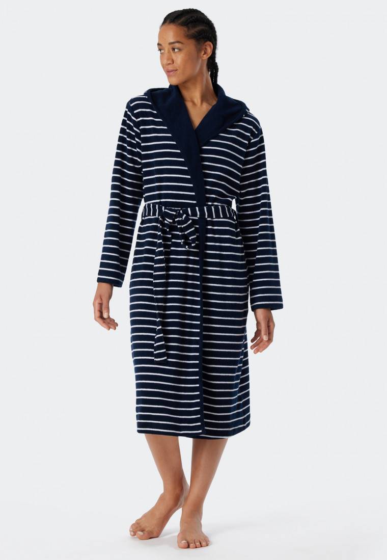 Schiesser Bademantel Leichtfrottee navy gestreift - Feather Terry Neueste Stile