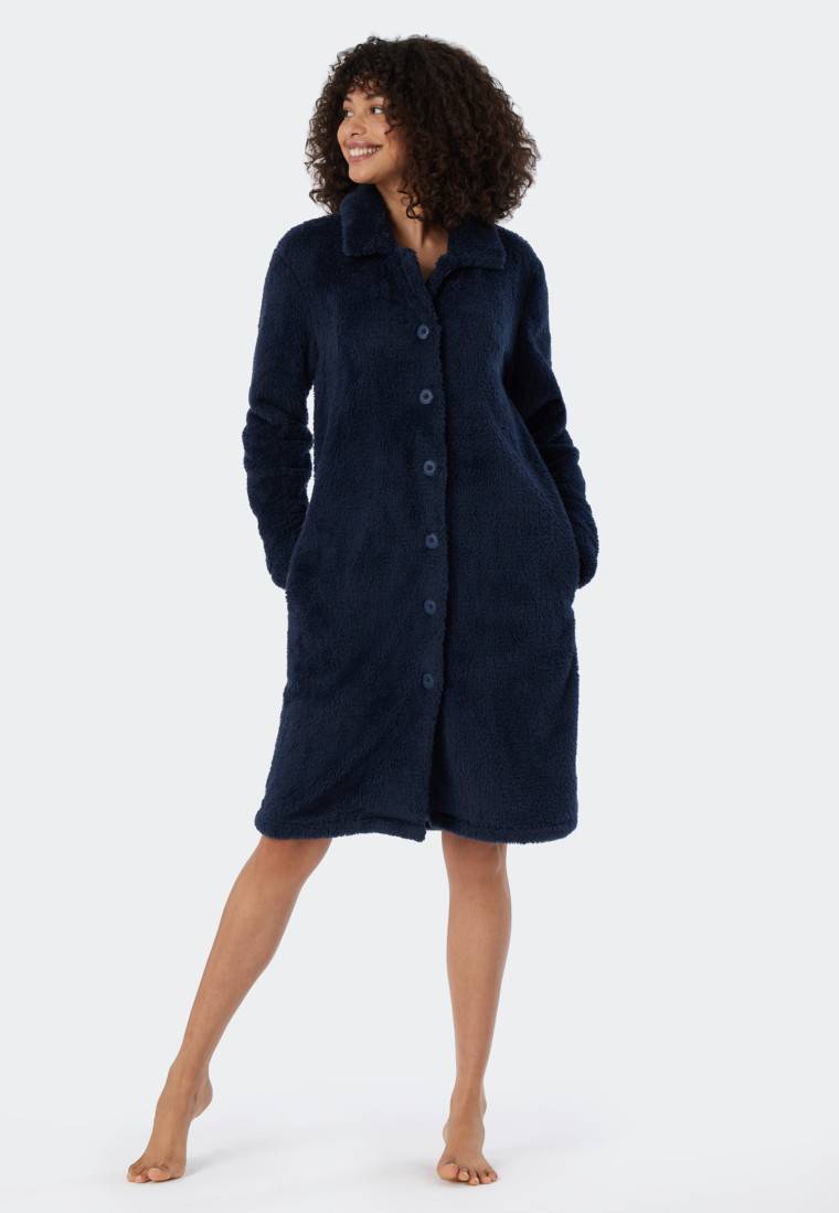 Schiesser Morgenmantel Teddy Fleece dunkelblau - Essentials