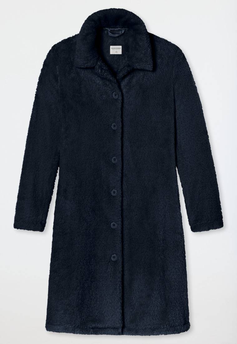 Schiesser Morgenmantel Teddy Fleece dunkelblau - Essentials Bis zu 55% Rabatt