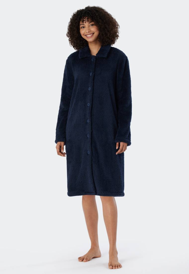 Schiesser Morgenmantel Teddy Fleece dunkelblau - Essentials Bis zu 55% Rabatt