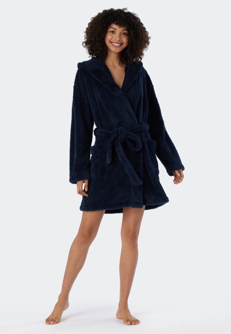Schiesser Morgenmantel Teddy-Fleece Comfort-Fit dunkelblau - Essentials