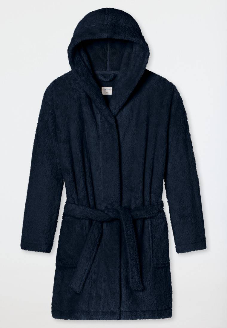 Schiesser Morgenmantel Teddy-Fleece Comfort-Fit dunkelblau - Essentials Discount Store für neue Produkte