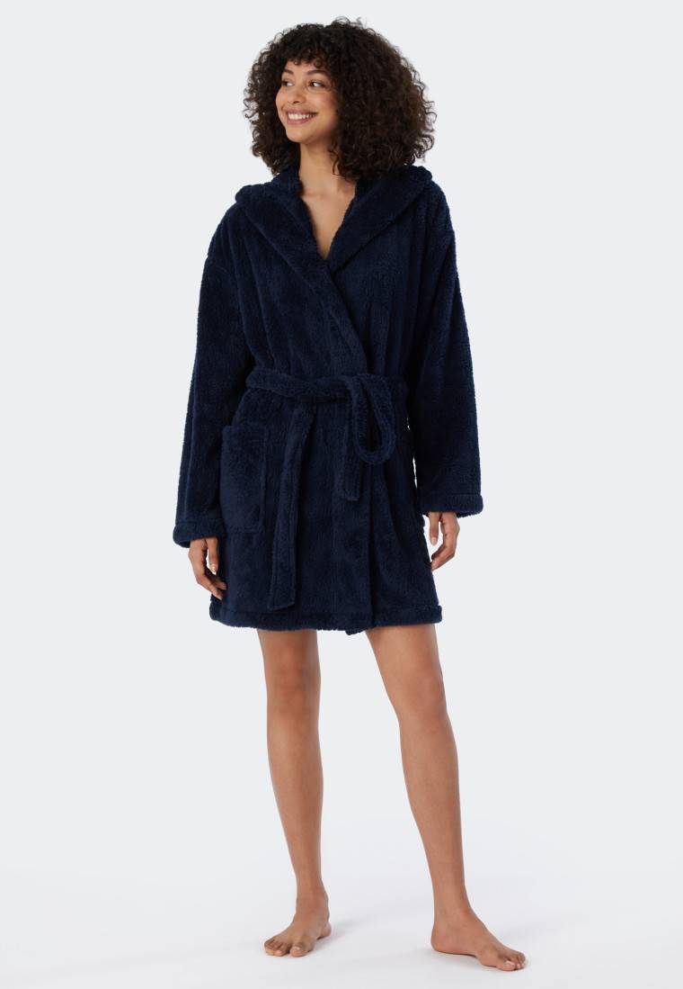Schiesser Morgenmantel Teddy-Fleece Comfort-Fit dunkelblau - Essentials Discount Store für neue Produkte