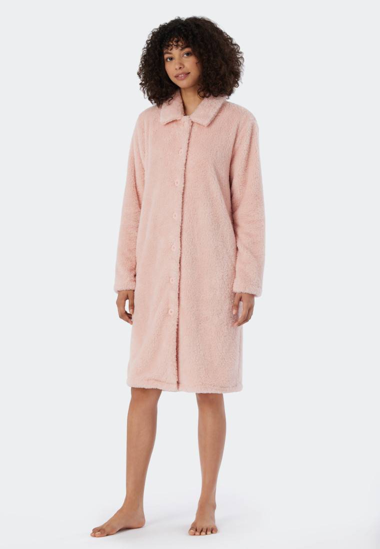 Schiesser Morgenmantel Teddy Fleece rosé - Essentials 50% Rabatt mit kostenlosem Versand