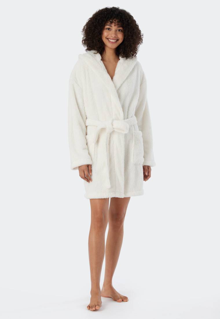 Schiesser Morgenmantel Teddy-Fleece Comfort-Fit off-white - Essentials Clearance-Verkauf