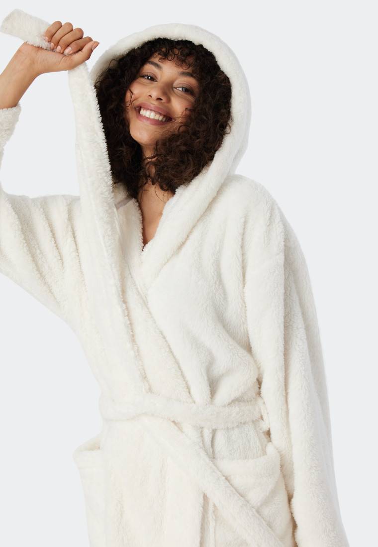 Schiesser Morgenmantel Teddy-Fleece Comfort-Fit off-white - Essentials Clearance-Verkauf