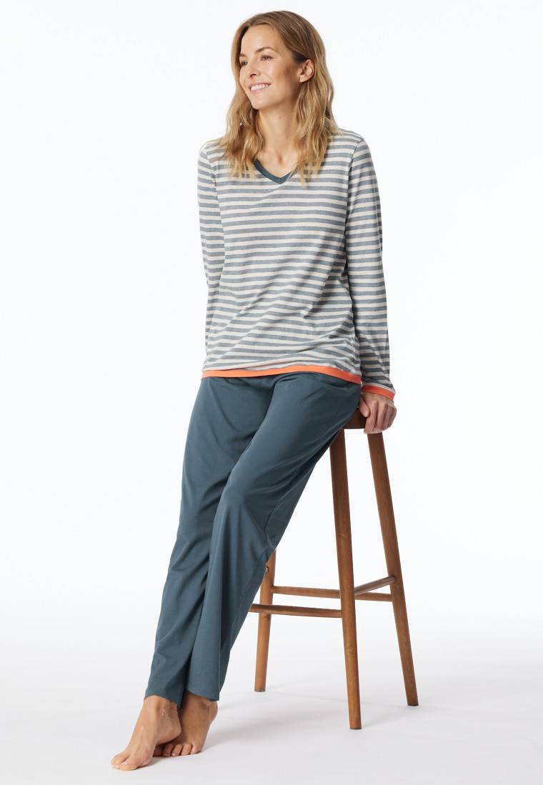 Schiesser Schlafanzug lang Ringel jeansblau - Casual Essentials