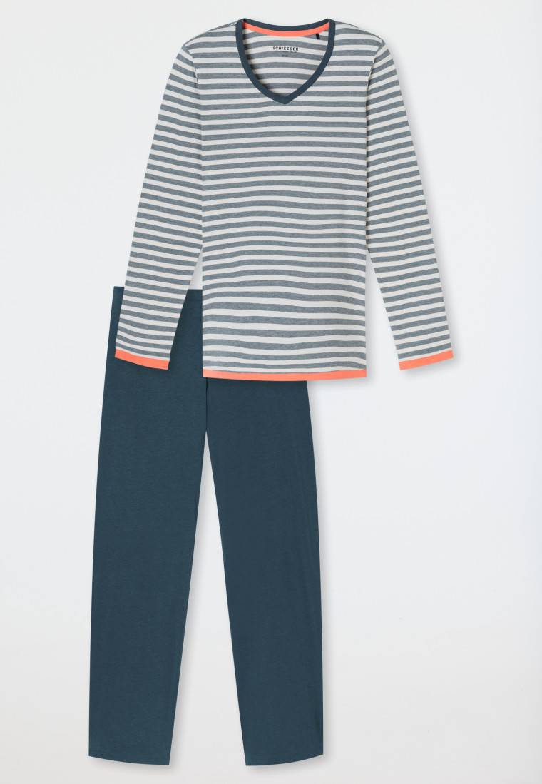 Schiesser Schlafanzug lang Ringel jeansblau - Casual Essentials Speichern exportieren